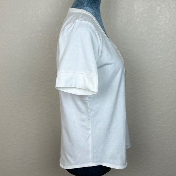 Liz Claiborne Ivory Cotton Button Front Scoop Neck Short Sleeve Tee Womens Large - Picture 2 of 7